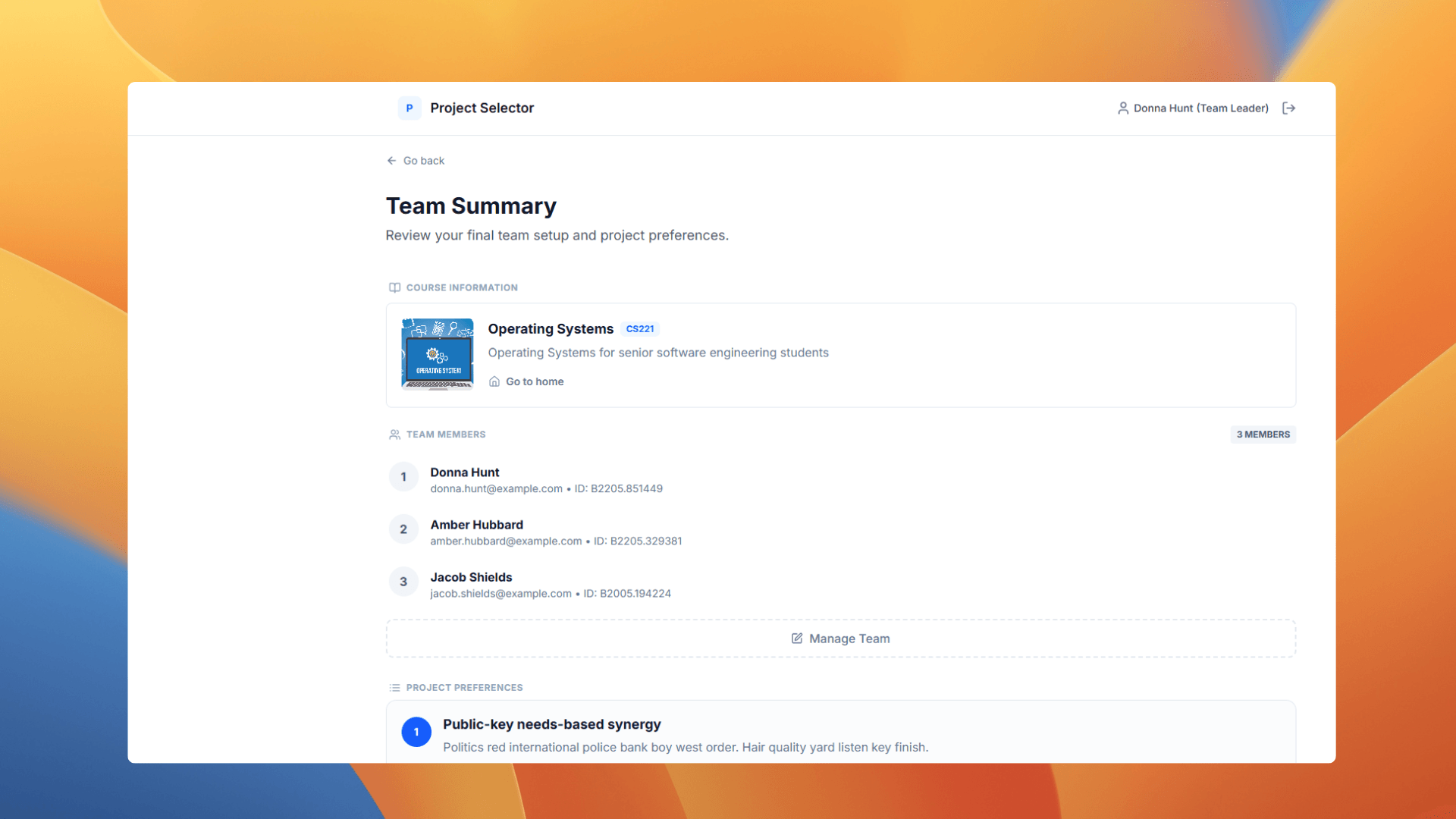 Project Selector preview